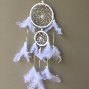 White Dream Catcher – 14" Handmade Boho Wall Hanging